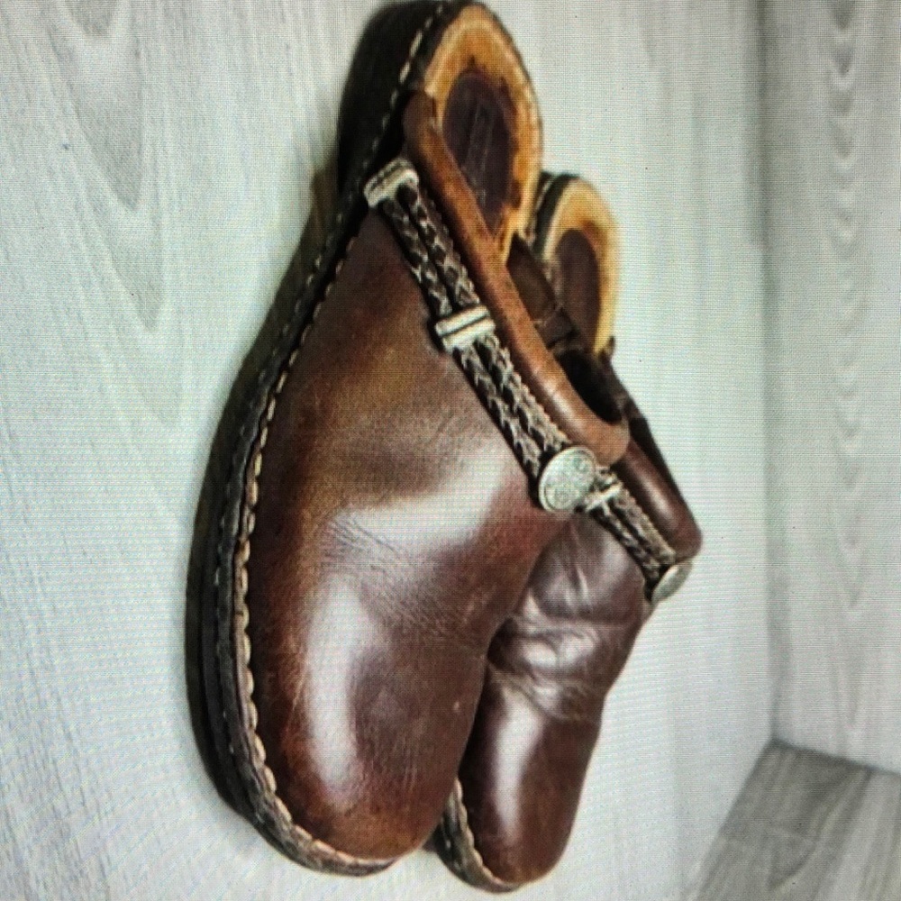 Minnetonka brown leather embellished mule slip on shoes